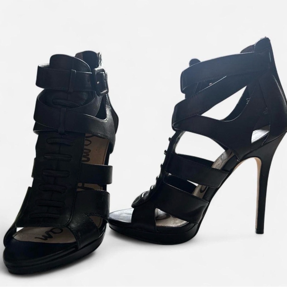 Sam Edelman Emlyn Black Leather Heels Size 5